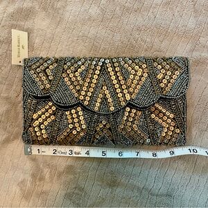 Gold silver brown mixed metallic  Beaded Clutch New with tags